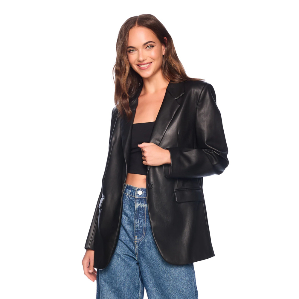 Straight Fit Faux Leather Blazer Size XS